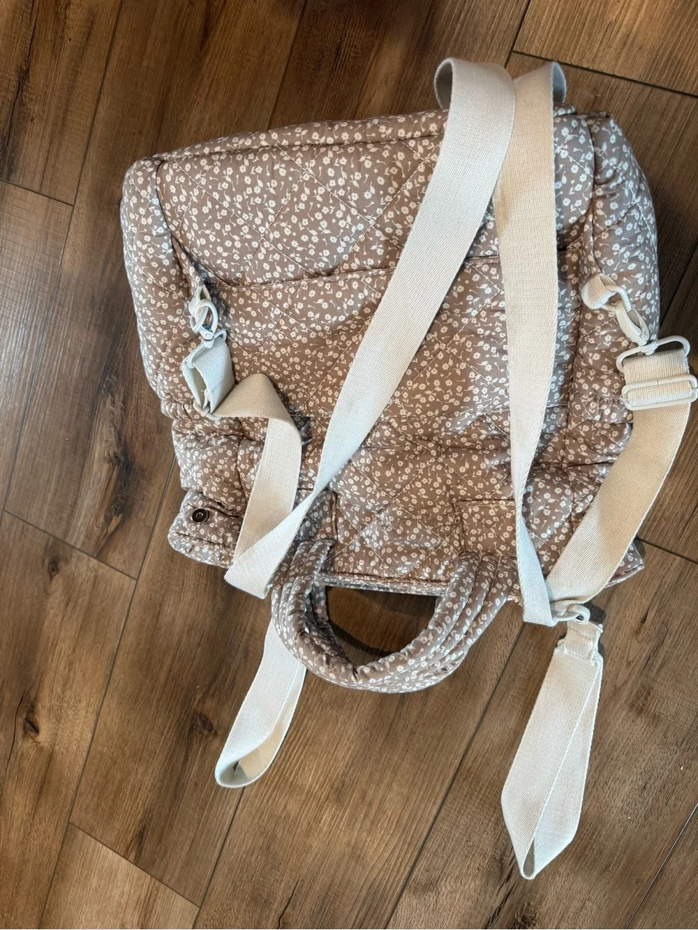solly baby Quilted Floral Tote Bag in Taupe and White